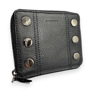 Hammitt 5 North Black Gunmetal Pebbled Leather Compact Wallet EUC+ Box Dust Bag